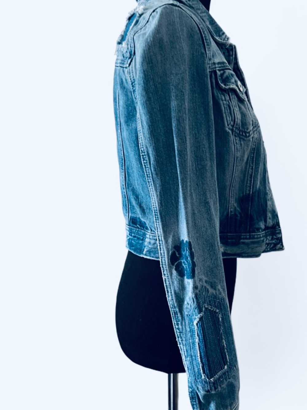 Y2K Miss Me Crop Medium Wash Denim with Patchwork Distressed Embroidered Detail